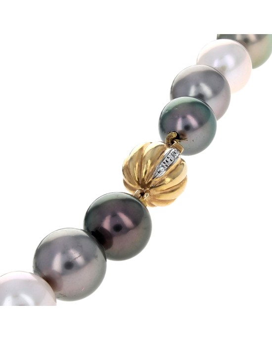 Tahitian and South Sea Multi Color Pearl Necklace with Diamond Ball Clasp